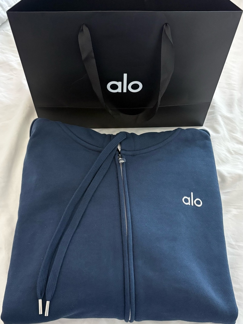 ALO Yoga Men's Navy Full-Zip Hoodie Sweater